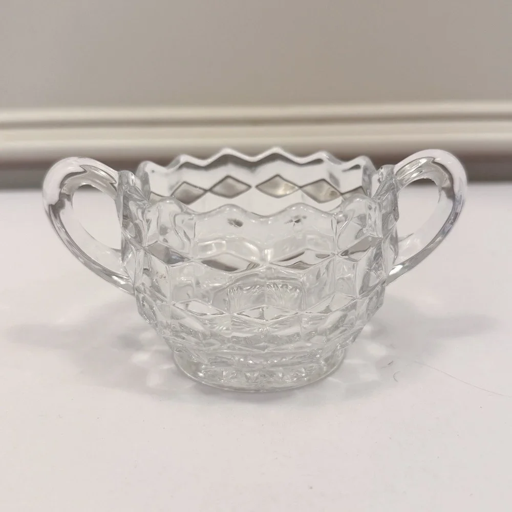 Fostoria‎ American Clear Glass Cubed Open Sugar Bowl 2 Handles 3-1/4